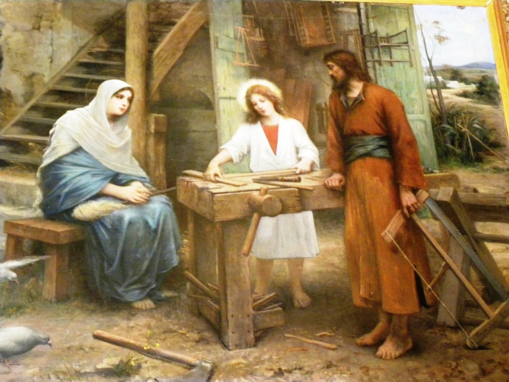 St. Joseph Teaching Jesus with Mary Nearby